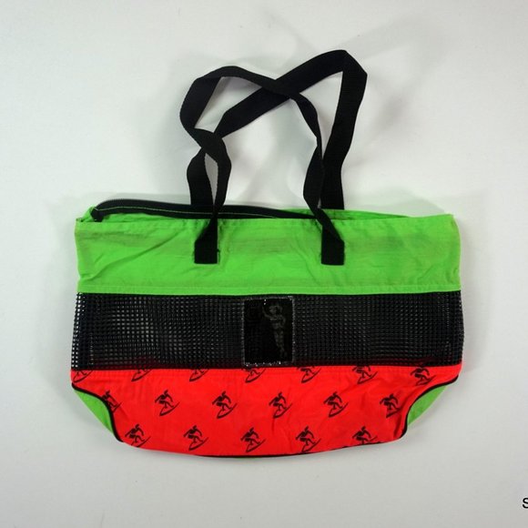 Vintage 80s Neon Green Pink Black Surf Rags Beach Bag 10.5 x 17.5" - Picture 2 of 7